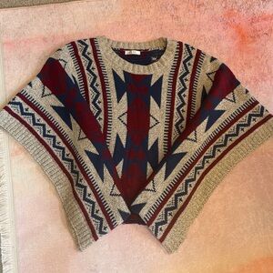 Boutique Aztec-Inspired Knit Poncho